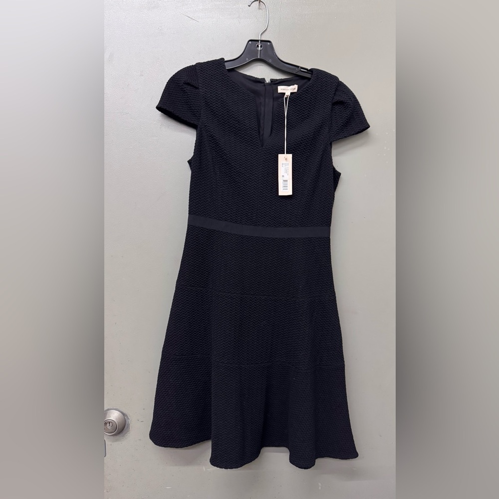 NWT Rebecca Taylor Cap Sleeve Stretch Textured Mini Dress Black size 4